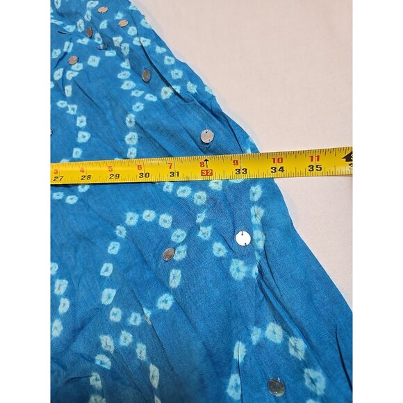 Handmade Blue boho‎ midi skirt adjustable tie waist mirror sequins One Size New - Picture 9 of 15